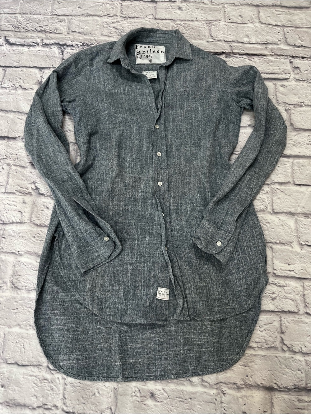 Frank & Eileen EILEEN Grayson Blue Italian Cotton Button Down coastal Shirt XS - Picture 7 of 9